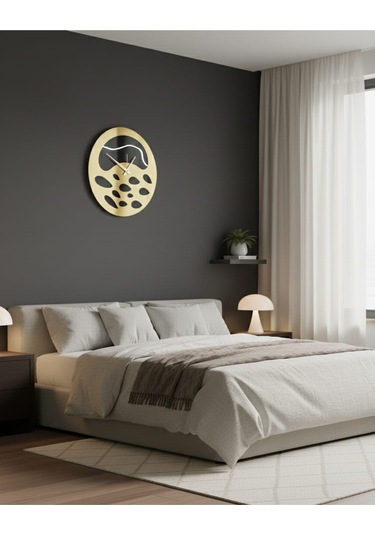 Nova Model Ahşap Üzeri Akrilik Duvar Saati 50 X 50 Cm Sessiz Mekanizma Gold Siyah Renk