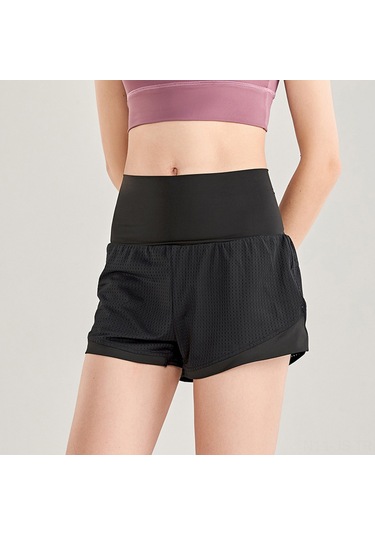 Jeemson Kadın Spor Şortu - Yoga, Koşu İçin Yüksek Bel Rahat Kumaş SiYAH