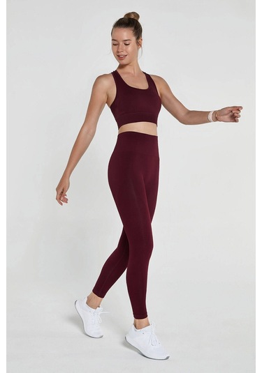 Jerf Gela Yüksek Bel, Esnek Ve Toparlayıcı Spor Tayt Bordo