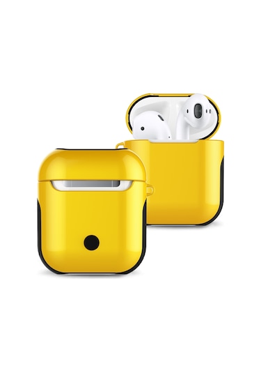 Vernikli Pc Bluetooth Kulaklık Kılıfı  Airpods Uyumlu 1/2 Sarı İçin Anti-kayıp Saklama Çantası Sarı
