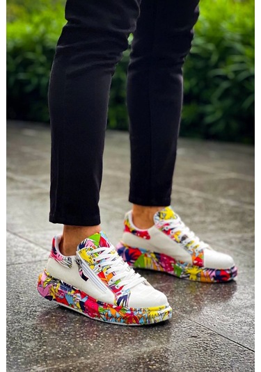 Bağcıklı Crocodile Beyaz Kırmızı Günlük Erkek Ayakkabısı Beyaz2 Beyaz