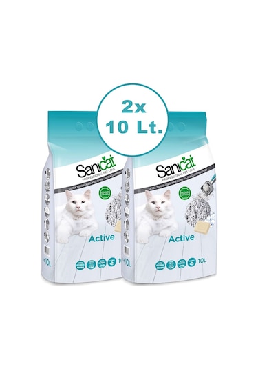 Sanicat Active Marsilya Sabunlu İnce Taneli Topaklaşan Bentonit Kedi Kumu 2 x 10 L