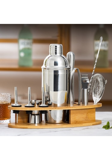 Sones By-011 11'i 1 Arada Oval Ahşap Standlı Çalkalayıcı Seti Barmenlik Aletleri, Özellikler: 350ml