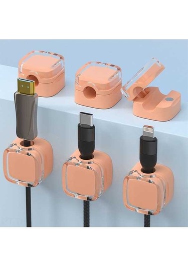 Fastbuy 6'lı Turuncu Masaüstü Mıknatıslı Kablo Düzenleyici, Otomatik Yapışkan Kutuplu Kordon Tutucu