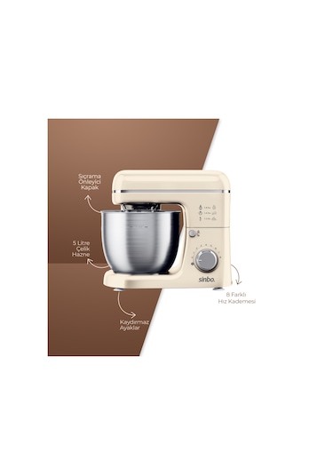 Sinbo SMX-2771 Stand Mikser 1300W 5L Çok Fonksiyonlu Stand Mikser - Mutfak Şefi
