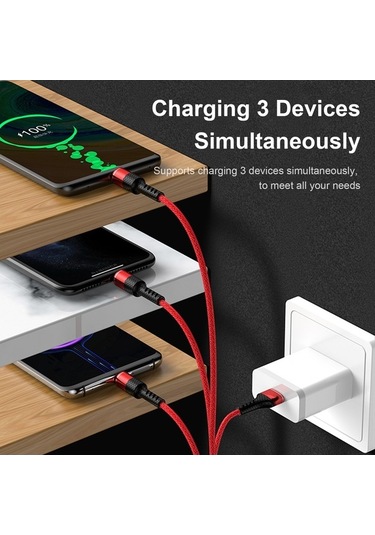 Sandwich 1.2m Gümüş 3'lü Usb Şarj Kablosu Lightning/type-c/micro Usb Uyumlu 3a Hızlı Şarj