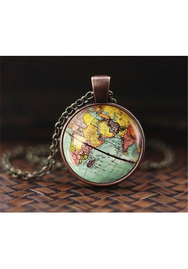 Müstesna Jwl Dünya Haritası Kolye Unisex Retro Vintage Dünya Kolyesi Altın
