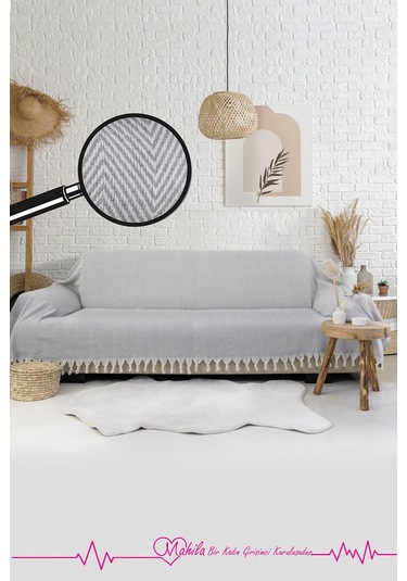 Klasik Pamuklu Koltuk Örtüsü 180x300 Cm Kolları Örten Balık Sırtı Desen Koltuk Örtüsü Gri