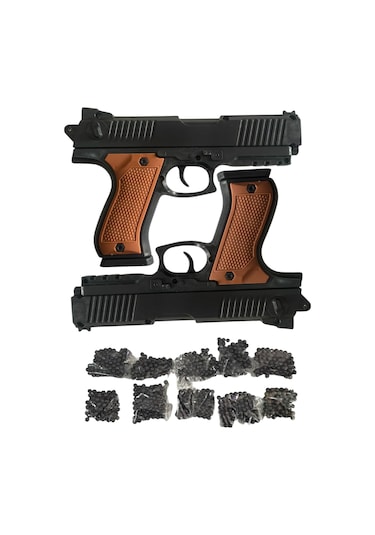 Boncuk Atan Tabanca 2 Adet Kahverengi + 10 Paket Mermi Kahverengi