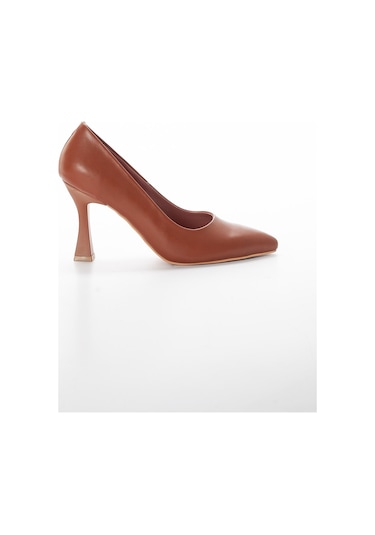 Cilt İnce Topuk Taba Büyük Numara Kadın Ayakkabısı Topuklu Stiletto-2104-taba Taba