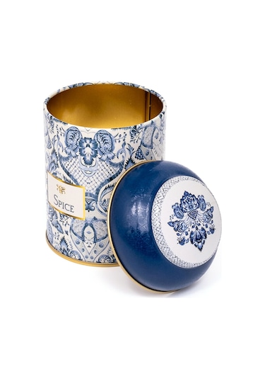 Azulejos Spice Desenli Yuvarlak Metal Kutu, 9 X 11 Cm, 0.6 Lt