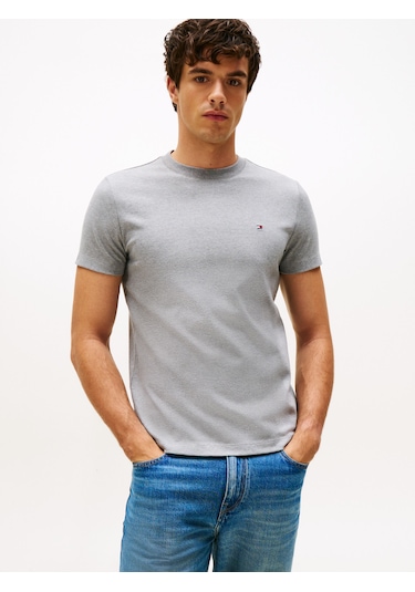 Tommy Hilfiger Klasik Sıfır Yaka T-shirt Gri