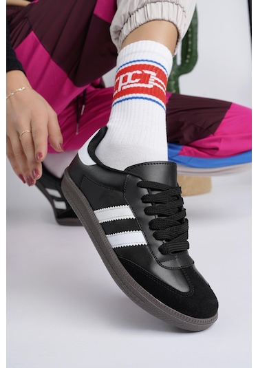 Muggo Gordon Unisex Ortopedik Günlük Bağcıklı Sneaker Spor Ayakkabı - Siyah