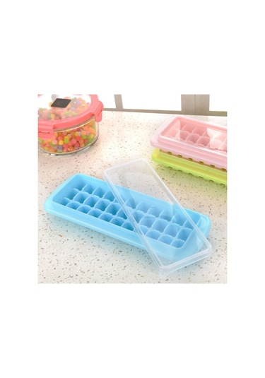 Ranyeek Ev İçin Kare Buz Kalıbı Seti, Kapaklı Buz Depolama Kutusu Ve Buz Çakmasıyla, Mavi 33 Hücre 4'lü Paket Çok Renkli