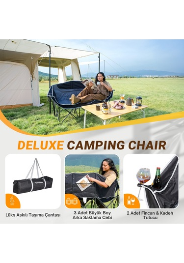 Kingcamp Canna Ultra Konforlu Üç Kişilik Katlanır Kamp Sandalyesi B.grey Gri - Siyah
