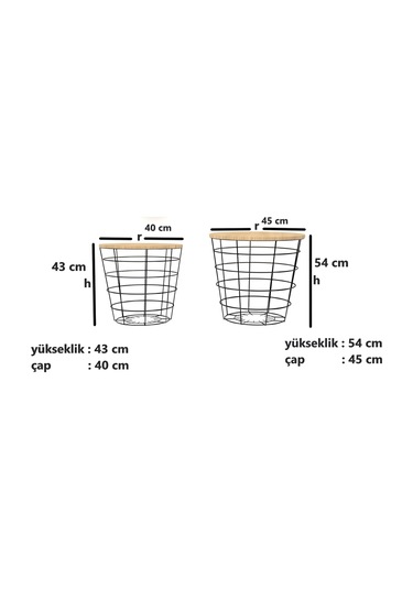 Tel Saklama Sepetli Zigon Metal Orta Sehpa 2’li