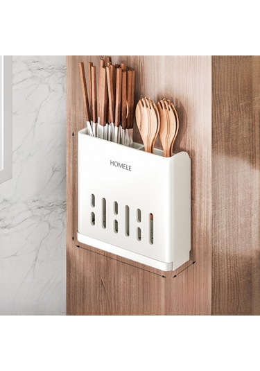 Konesam Duvar Takılı Çatal Kaşık Bıçak Depolama Kutusu - Hafif Mükemmel Tasarım, Su Akışlı, Delme Yok Kurulum, Beyaz İki Bardaklı, Perakende/toplu Satış Diğer