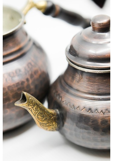 Antepsepeti Bakır Eskitme Çekiçli Model Çaydanlık Koyu Kahverengi