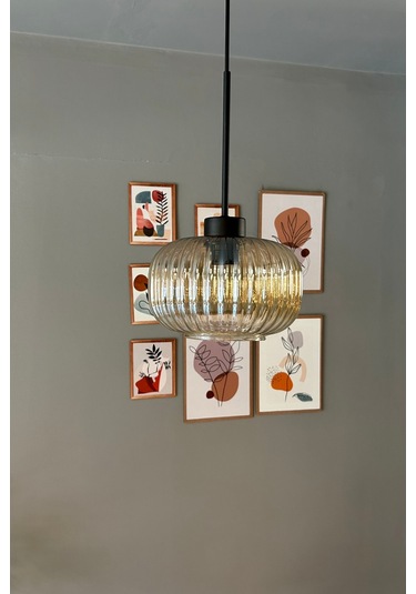 Mola Cam Bal Rengi Tekli Avize Ince Siyah Başlık Retro Sarkıt Lamba Restoran Salon Aydınlatma Bal