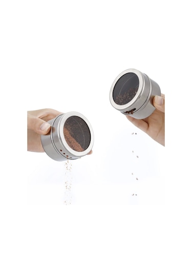 Paslanmaz Çelik Masa Üstü 9Lu Mıknatıslı Baharatlık Takımı Cin220 Gri