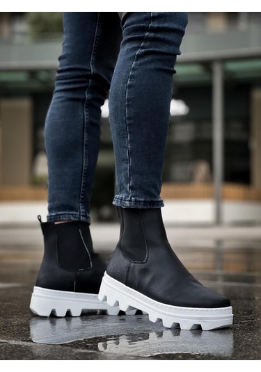 Knack Yüksek Taban Chelsea Bot 113 Siyah Beyaz Taban Siyah Beyaz Taban