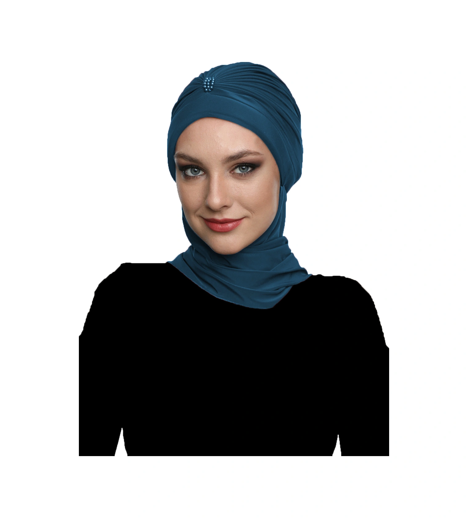 Incili Atkılı El Işi Inci Işlemeli Petrol Hazır Türban Tesettür Bone Petrol