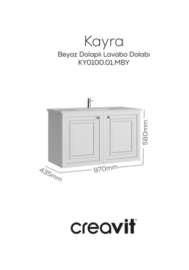 Creavit Kayra Lavabo Dolabı Kapaklı 100cm Mat Beyaz Mat Beyaz