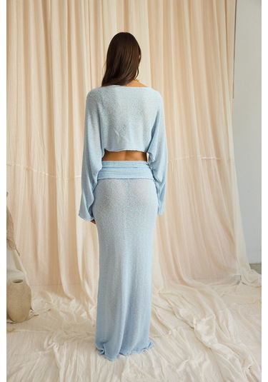 Mai Collection Naval Mavi Crop Etek Triko Takım