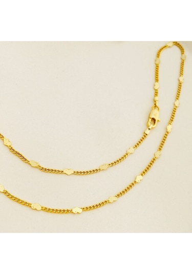 Pullu Kolye Kalpli Ezme Kadın Kolye Kararmaz Xuping 45cm 14 Ayar Gold Gold