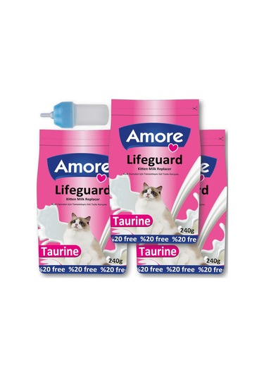 Amore Lifeguard Yavru Kedi Süt Tozu 3 x 240 G + Biberon