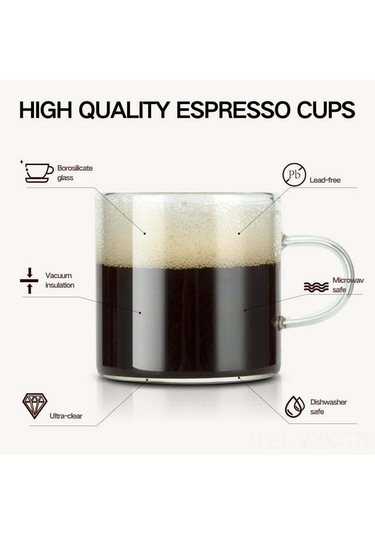 Yaozixa 4'lü 118 Ml Borosilikat Cam Espresso Bardak Seti, Kollü, Mikrodalga Ve Lavaboda Güvenli, Sıcak/soğuk İçecekler İçin Şeffaf