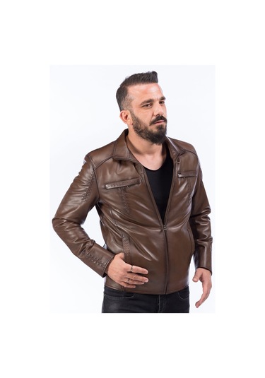 Dericlub E924 Gerçek Deri Erkek Mont Camel Antik Null Camel