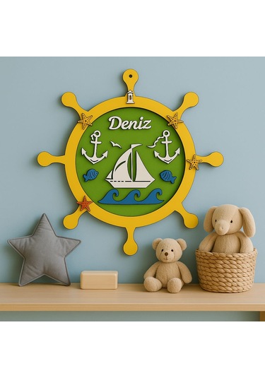 Çocuk Odası Kapı Veya Duvar Süsü Kişiye Özel İsim Yazılı No:1002 Yeşil - Sarı