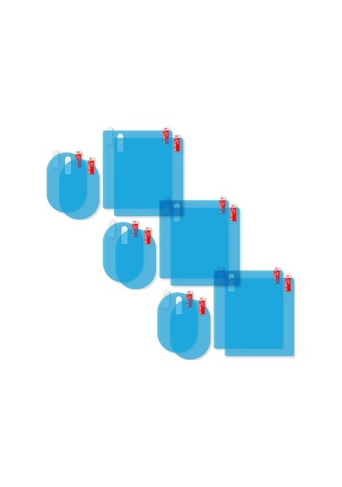 12 Adet Araba Geribakış Aynası Filmi - Yağ/toz/parıltı Engeli, Pet Mikro-nano Kaplama, 6 Adet Oval 100x150mm + 6 Adet Dikdörtgen 200x175mm