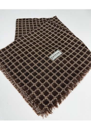 Eripek Desenli Flamalı Keten Eşarp- 06112 Kahve-kiremit
