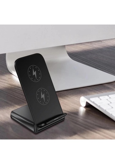 Konesam 15w Hızlı Şarj Dual Bobin Dikey-yatay Masaüstü Telefon Tutucu Kablosuz Şarj Cihazı Type-c Beyaz