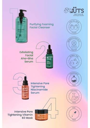 Cosmogenesis Labs Akne Karşıtı ve Gözenek Sıkılaştırıcı Vegan Cilt Bakım Seti
