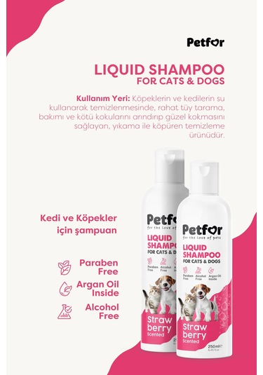 Kedi Ve Köpekler İçin Çilekli Şampuan 250 Ml 2 Adet