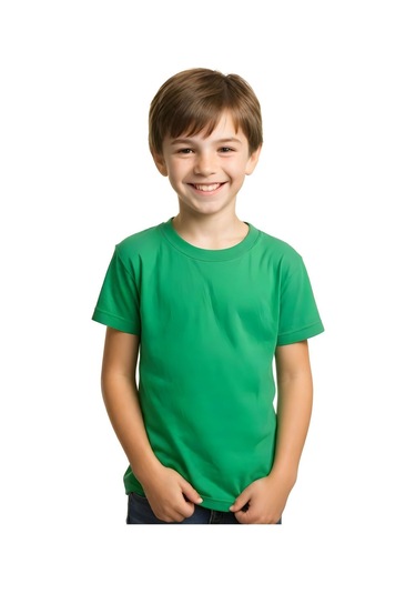 3'lü Unisex Çocuk Düz Yeşil-beyaz-gri Kısa Kollu Tişört Çok Renkli