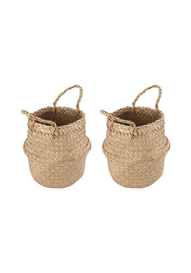 Geeroyoo 2 Adet Doğal Deniz Otlu Örgülü Sepet - Çok Amaçlı Depolama, Bitki Saksısı, Dekoratif Organizatör