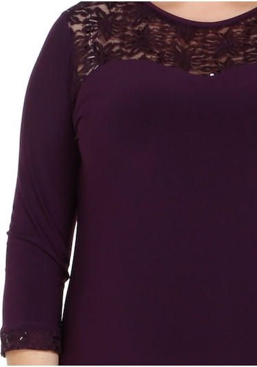 Nidya Moda Büyük Beden Dantel Roba Elbise-4078Dm Mürdüm