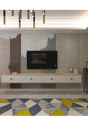 Tda2401dbg - Zuzu Double Duvara Montaj Tv Stand Safirmeşe-beyaz-gold 240cm Safirmeşe-beyaz