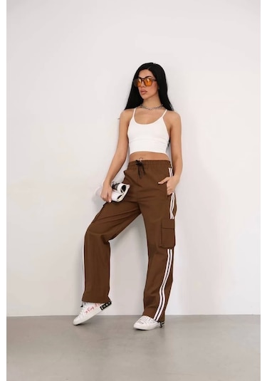 Praşut Kumaş Kargo Çeplı Baggy Esofman - Kahve Kahve