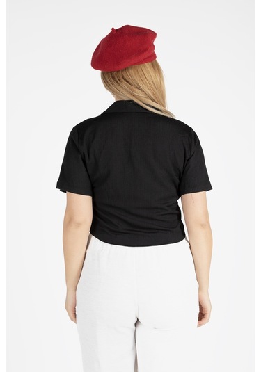 Giyim Dünyası Kadın Kısa Kol Crop Gömlek Siyah 001