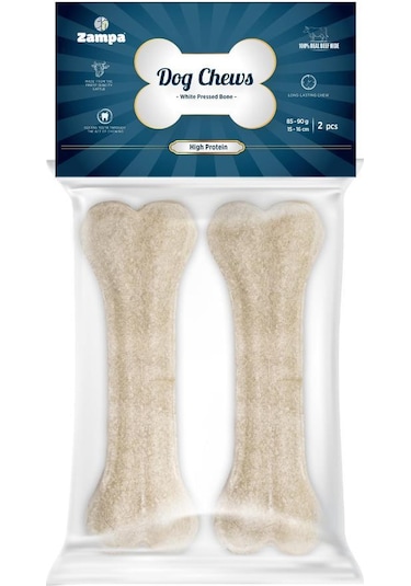 Zampa Beyaz Press Kemik Köpek Ödülü 2'li 85-90 G