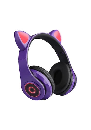 Singree Kablosuz Kulaklık - Led Işıklı Kedi Kulak Tasarımı, Bt5.0, Mikrofonlu, Tf Kart Oynatıcı