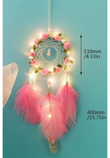 Seçkin Trend El Yapımı Kuş Tüyü Ve Led Işıklı Dekoratif Asma Düş Rüya Kapanı Çok Renkli
