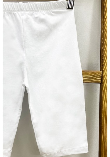 Kız Çocuk Kısa Tayt Düz Renk Beli Lastikli D27 Beyaz
