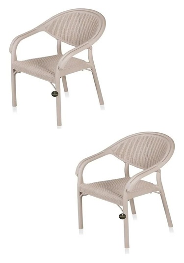 2 Adet Rattan Bambu Pro Koltuk Bahçe Sandalyesi Kapuçino Bej