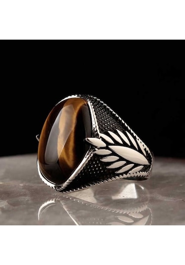 Kaplan Gözü Taşlı Gümüş Erkek Yüzük (515975131)